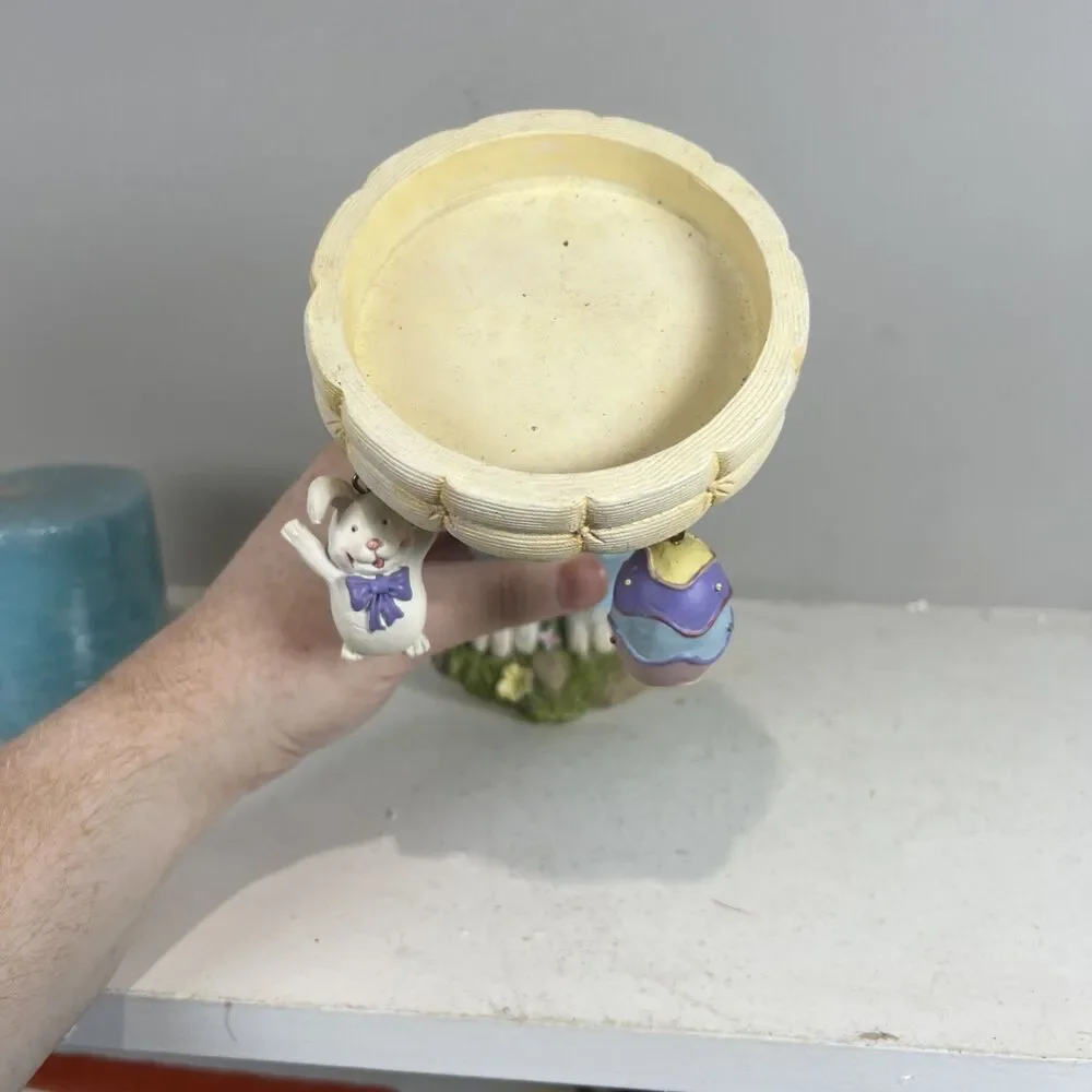 Vtg 7.5” Easter Bunny pedestal candle holder
